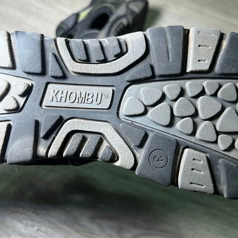 Khombu Sport Sandals 3 Luke Black Green‎ Faux Leather Outdoor Hook & Loop